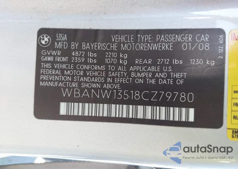 2008 BMW 535 I z USA, uszkodzony, nr VIN WBANW13518CZ79780